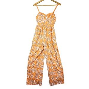 B.O.G. Collective Jumpsuit Womens XS Orange Foliage Print Wide Leg‎ Boho Summer